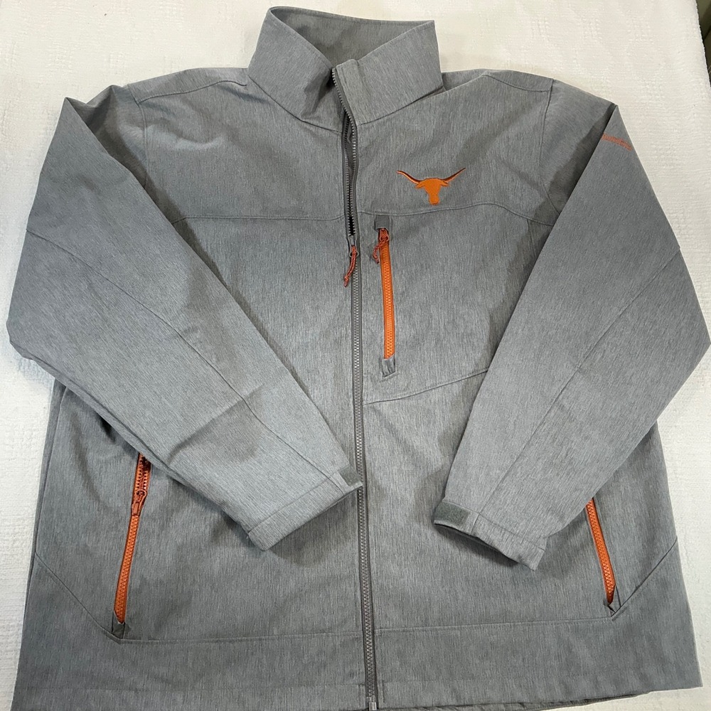 Columbia Texas Longhorns Mens XXL Gray Softshell Full Zip Jacket Orange Accents